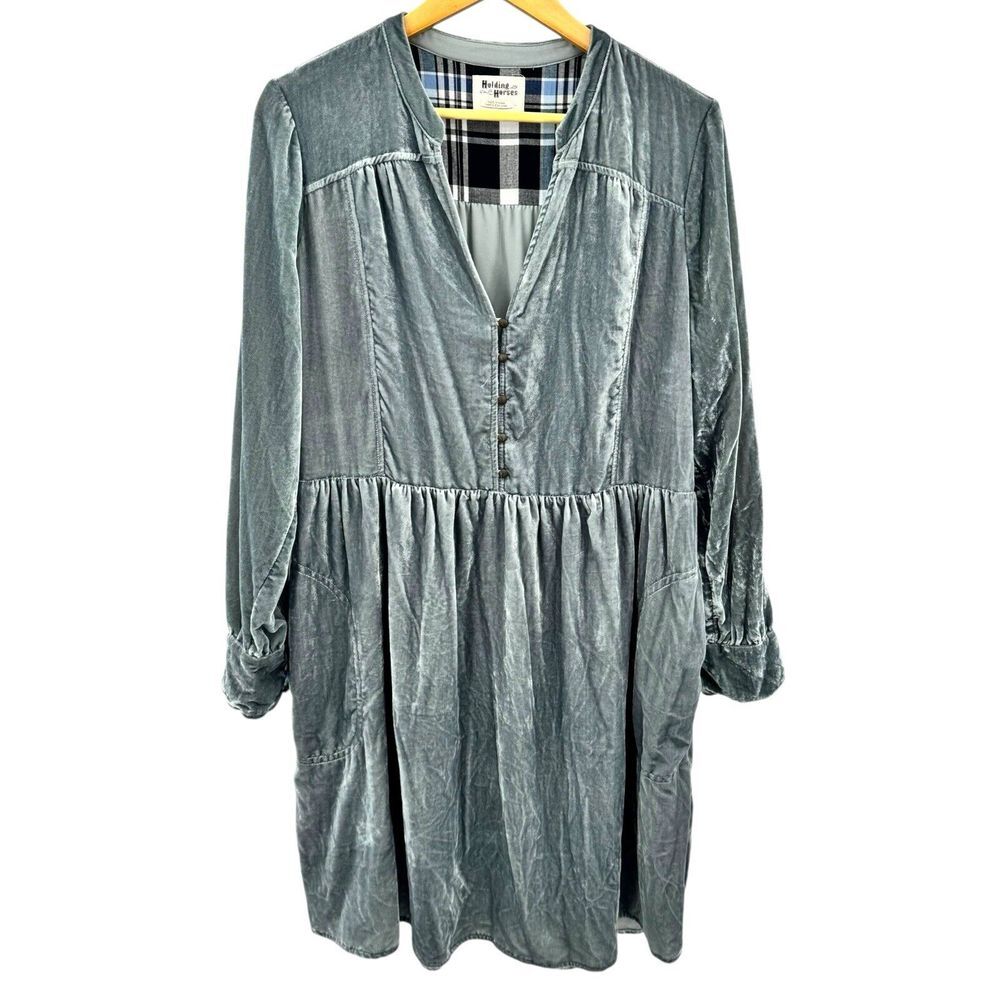 Anthropologie Holding Horses Dress Womens Large Crushed Velvet Button Up.